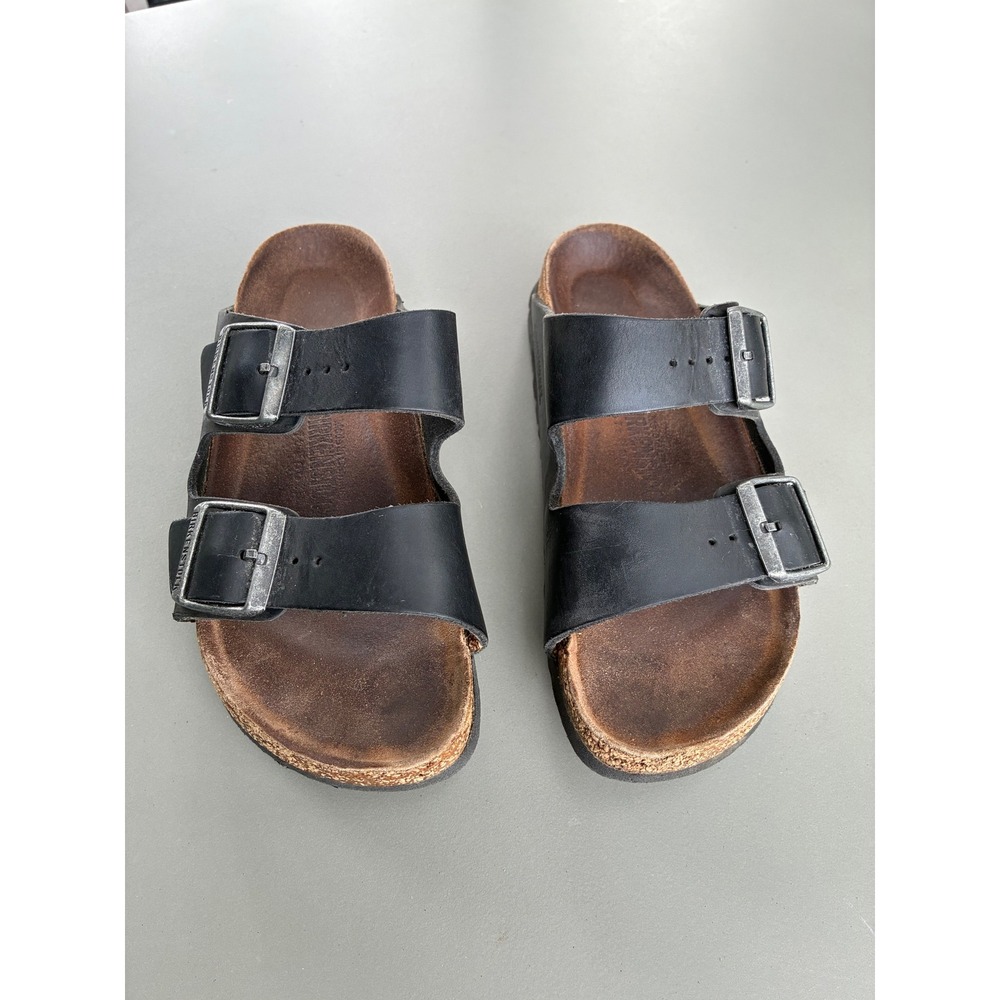 Birkenstock Arizona Black Leather Two Strap Buckle Sandals Womens 37
